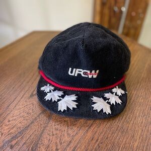 Black Corduroy Cap with Maple Leaf Embroidery